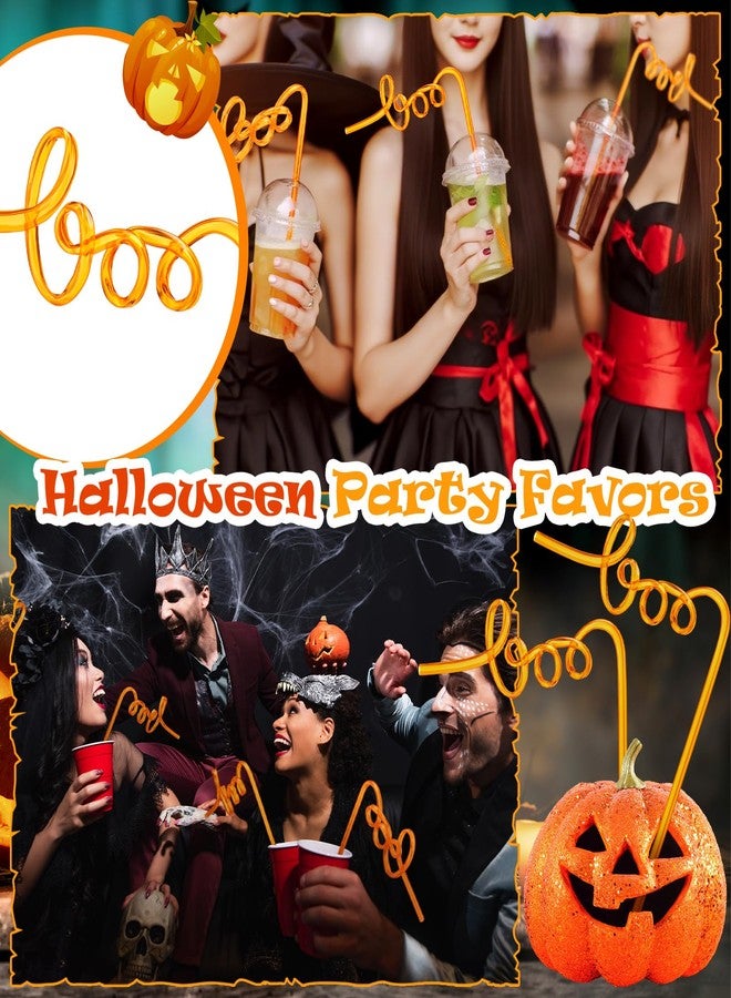 Potchen 50 Pcs Halloween Boo Straws Decoration Bulk Funny Orange Plastic Straws Halloween Fall Thanksgiving Party Gifts Supplies Spooky Ghost Birthday Wedding Favors Decorations - Image 4